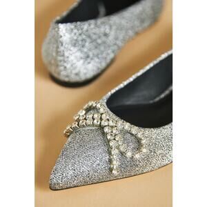 LARROUDE Anthropologie "Lee" Flat Silver with Crystal Bow Size 8
